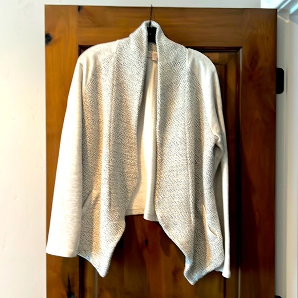 LOFT Sweaters - Loft, open sweatshirt, style jacket with pockets, cream, and gray size large